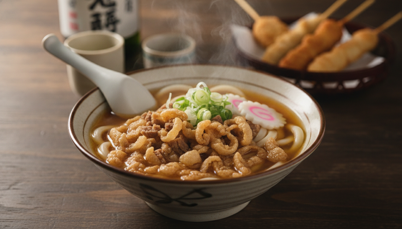 大阪のかすうどんは油かすの旨味が凝縮された至高の一杯です